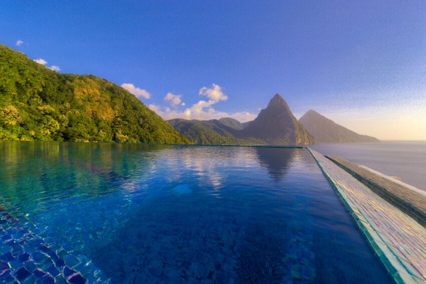 Caille Blanc Villa infinity pool with Pitons in St Lucia