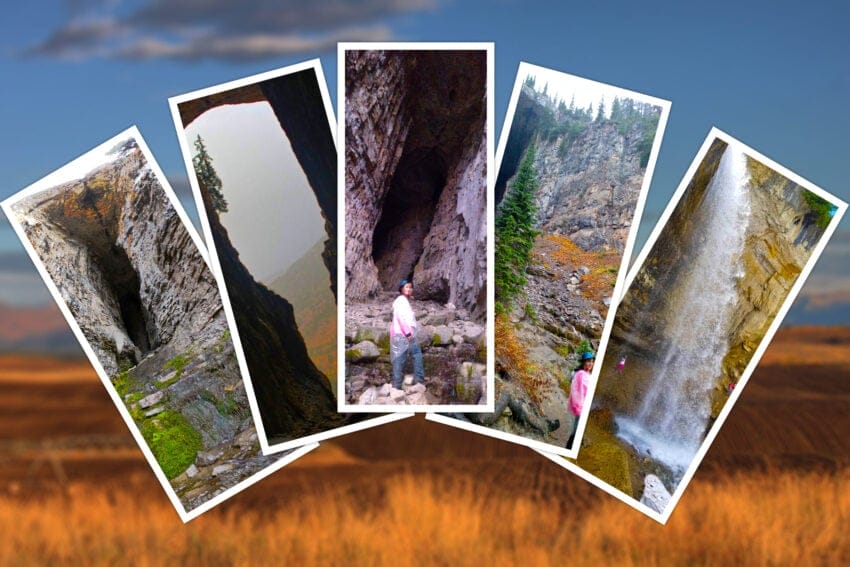 Pictures of Darby Wind Cave, Wyoming near Idaho, with waterfall