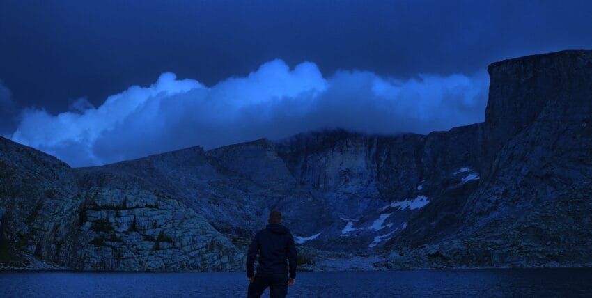 Lucas Necessary in Cloud Peak Wilderness at night. Lost Twin Lakes, WY.