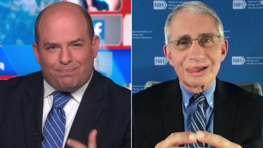 dr fauci licking lips with brian stelter, everyone's favorite little piggy